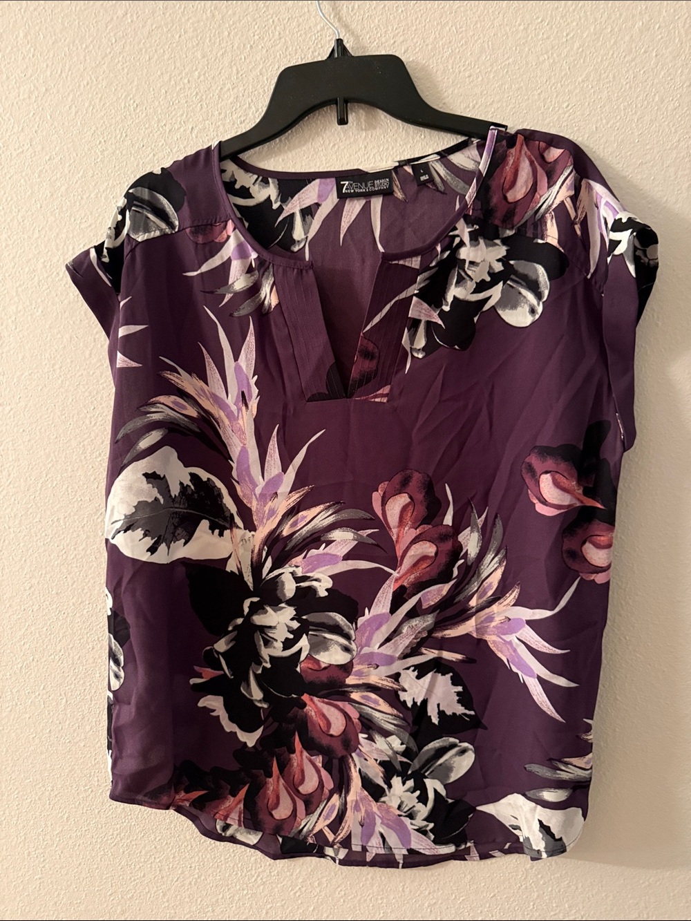 Zac & Rachel Dark Plum Floral Split-Neck Top